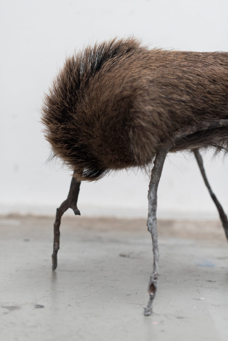 handmade artisan interior interiordesign design sober craftsmanship raw materials interiorstyling contemporary inspiration designer creative minimal minimalism wdstck amsterdam architecture architects art collective atelier LOTW chair seating object bronze acacia wood branches jackal wolf fur wild boar